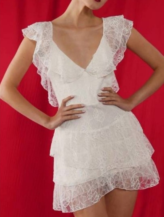 sau lee Dresses & Skirts - Sau Lee Alice Lace Mini Dress White Size 4 Bridal Graduation LIKE NEW